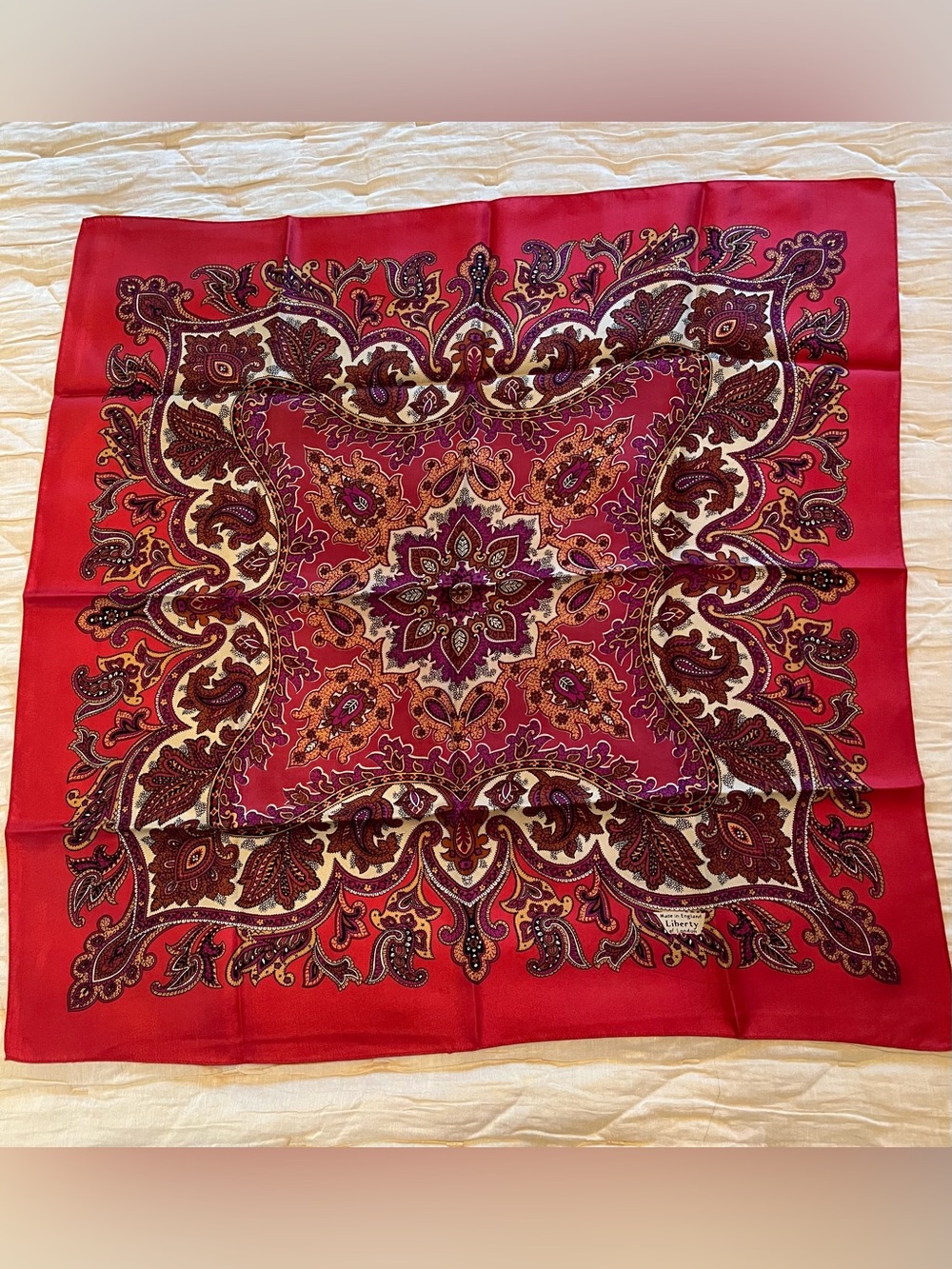 Vintage Liberty of London Red Paisley Silk Neck Scarf - Picture 4 of 7